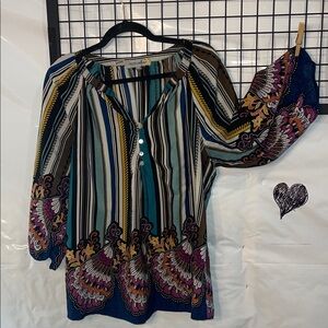 Bohemian Striped Blouse with Floral Details